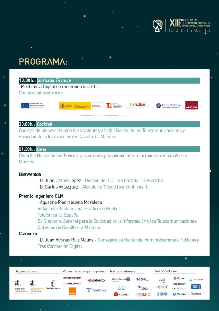 StartupCLM, colaborador en la XIII Noche de las Telecomunicaciones y Sociedad de la Información de Castilla-La Mancha 1 Invitacion Programa NTEL CLM 2025 page 0002